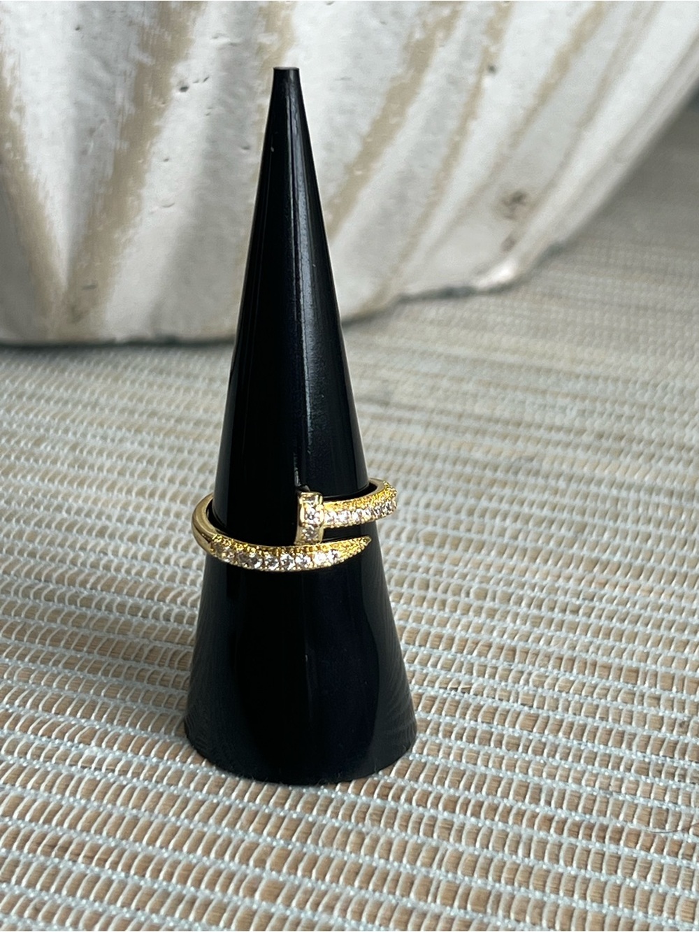 Adjustable Gold Double-Row Pavé nail accent Ring with Clear Crystals